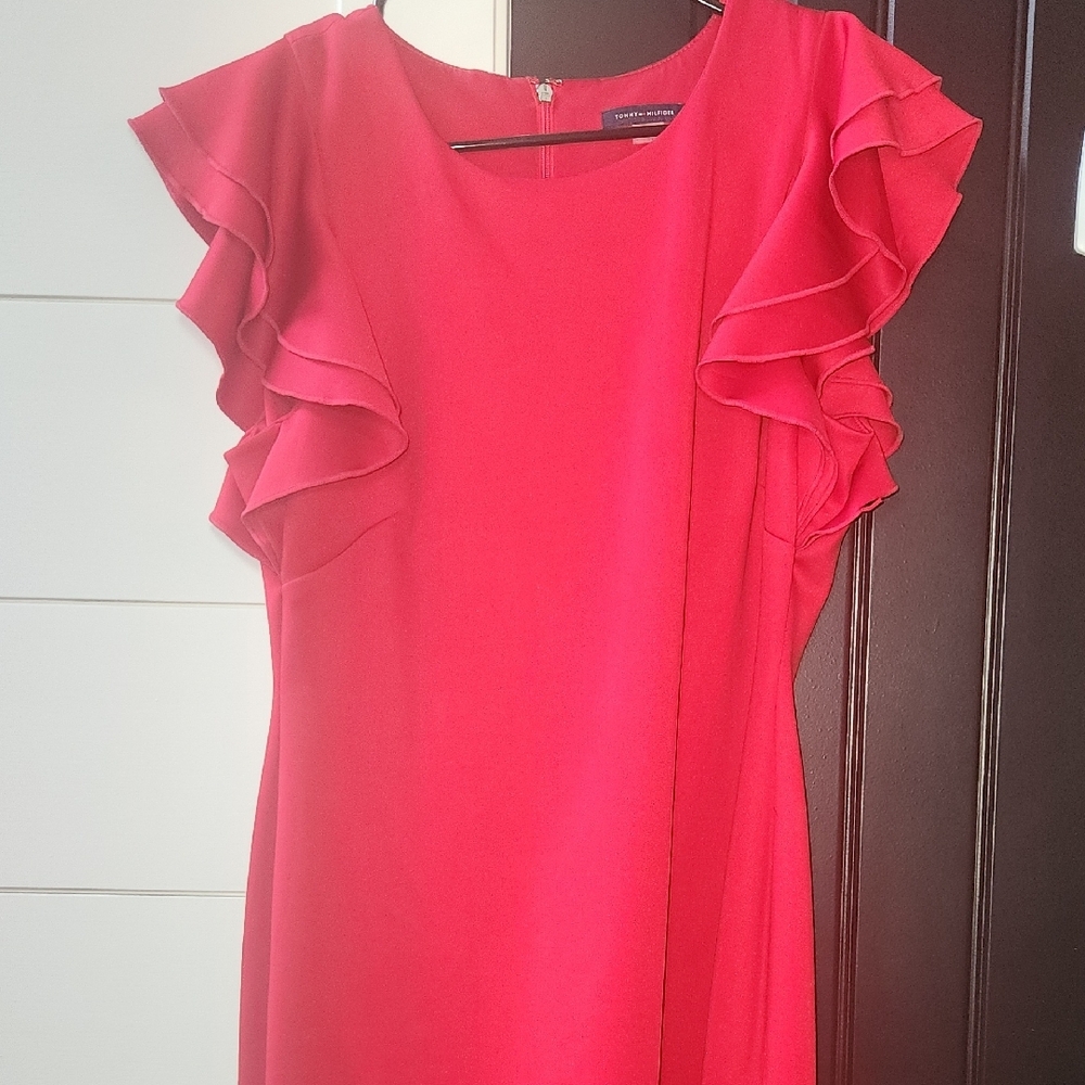 Tommy Hilfiger Red Ruffled Sheath Dress